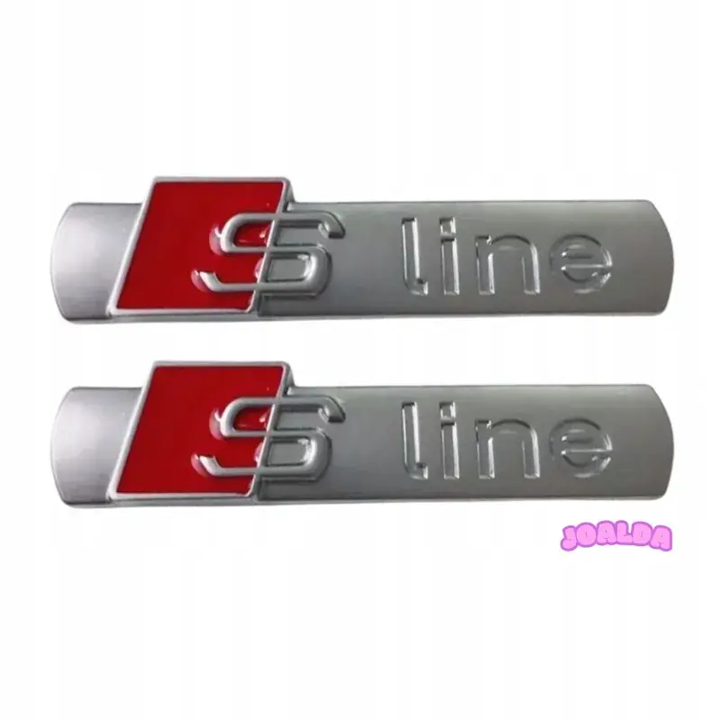Nowość EMBLEMAT drzwi błotnik S LINE znaczek SREBRNY MAT AUDI 7,2x1,6cm 2szt.