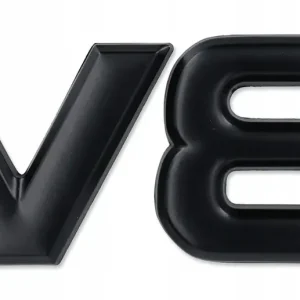 Zamów teraz EMBLEMAT znaczek V8 METALOWY CZARNY MAT samoprzylepny ZNACZEK 7,5X3,1 cm