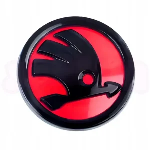 Niska cena EMBLEMAT logo SKODA przód tył SUPERB OCTAVIA FABIA czerwono czarny 80 mm