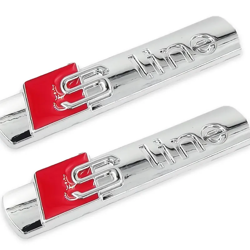 Kup teraz 2szt Emblematy na błotnik AUDI S-Line 3D 74x15mm Srebrny Połysk komplet
