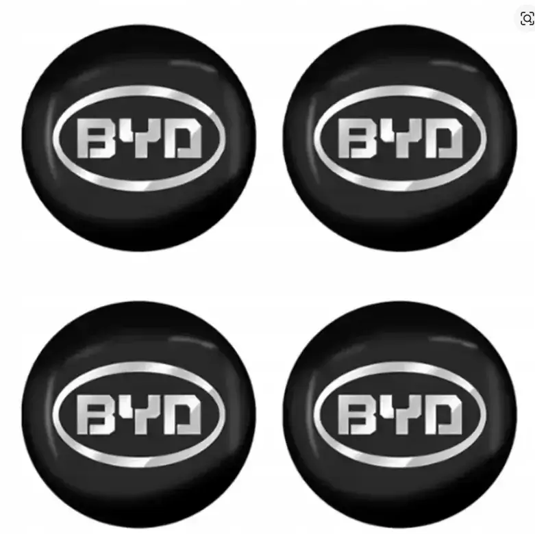 BYD NAKLEJKI EMBLEMATY ZNACZKI LOGO 60mm ALUMINIOWE 4SZT Bezpieczna płatność