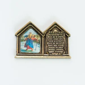 Niska cena Plakietka naklejka modlitwa św Krzysztof do pojazdu kolorowa