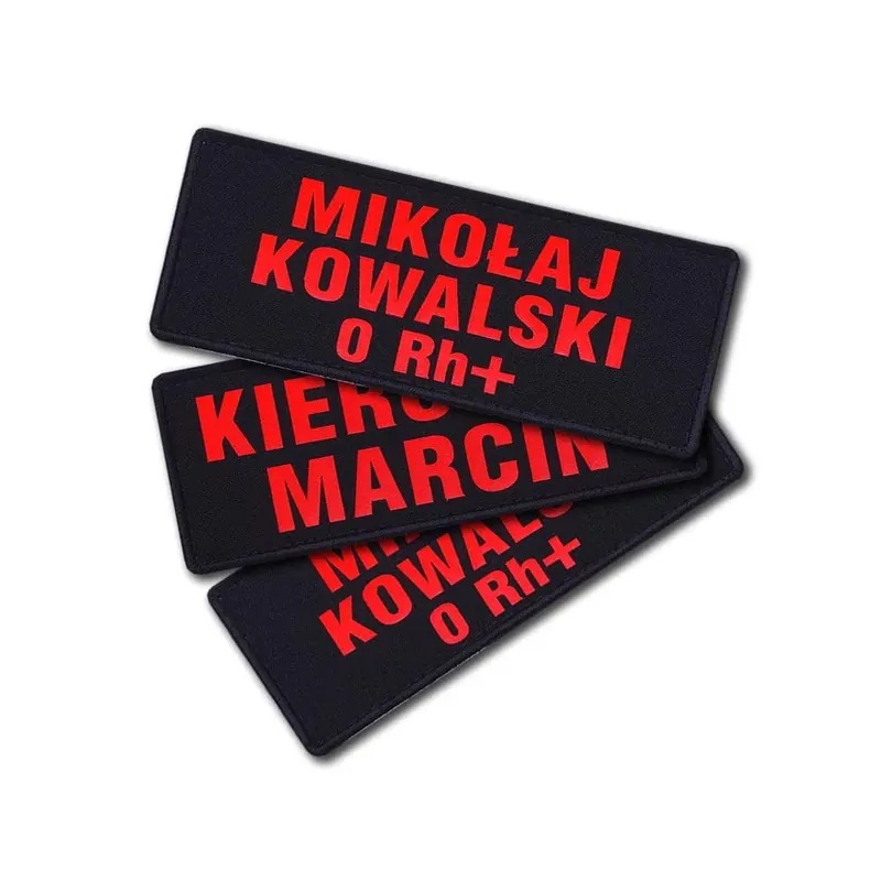 Ostatnia szansa Imiennik FLUO tło czarne 1-3 linijki tekstu na rzepie 13 x 5 cm