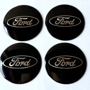 4szt. Ford 60 mm czarne naklejki aluminiowe, emblematy na dekielki logo Promocja
