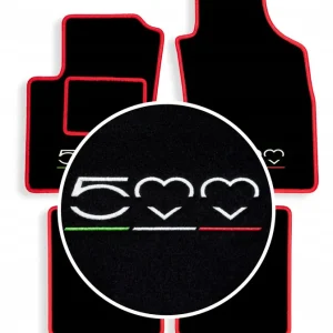 DYWANIKI WYCIERACZKI WELUROWE DO FIAT 500X (2014-...) CZARNE + HAFT 500 Nowość