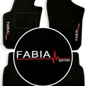 Popularny DYWANIKI WYCIERACZKI WELUROWE DO SKODA FABIA I (1999-2008) CZARNE+ HAFT