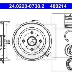 ATE Bęben hamulcowy 24.0220-0738.2 Autentyczny