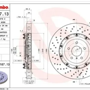 Autentyczny BREMBO Tarcza hamulcowa 09.A187.13