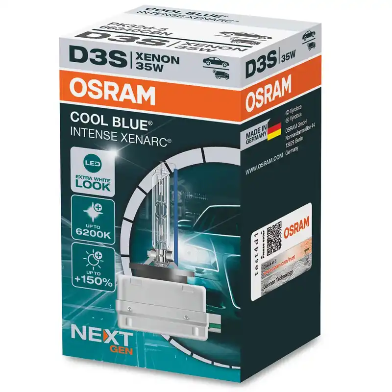 OSRAM XENARC COOL BLUE INTENSE D3S, +150% jaśniejsze światło, do 6200K, lampa ksenonowa, wygląd LED, kartonowe pudełko (1 lampa) Wysoka jakość