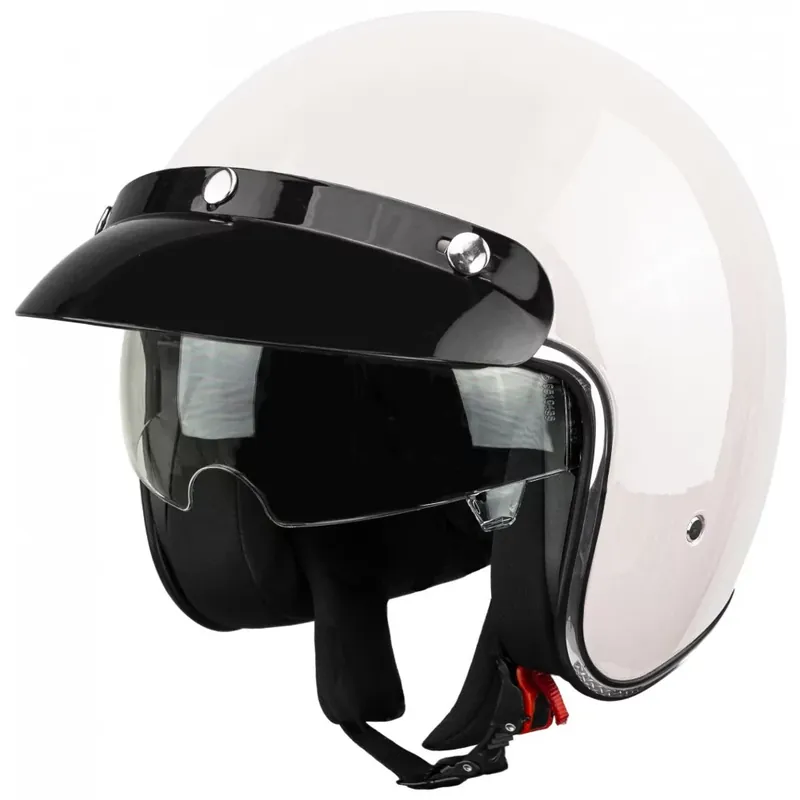 Kask Na Skuter Motocyklowy Otwarty Z Daszkiem Bb 588 -Przeźroczysta Blenda S Biały Premium