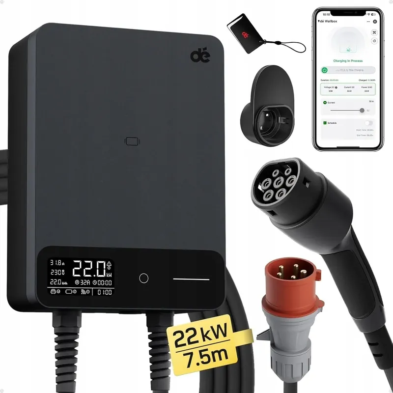 d Wallbox Stacja ładująca typ 2 22kW aplikacja licznik 6-32A 3-fazowa 7,5m Zamów teraz