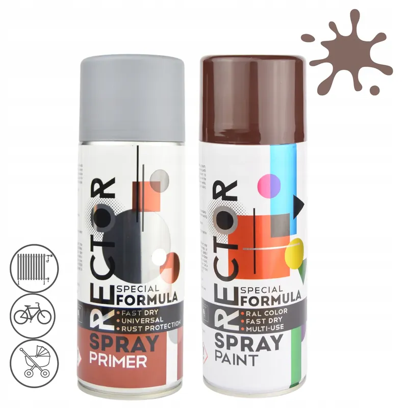 Popularny Zestaw lakier farba brązowa + podkład spray