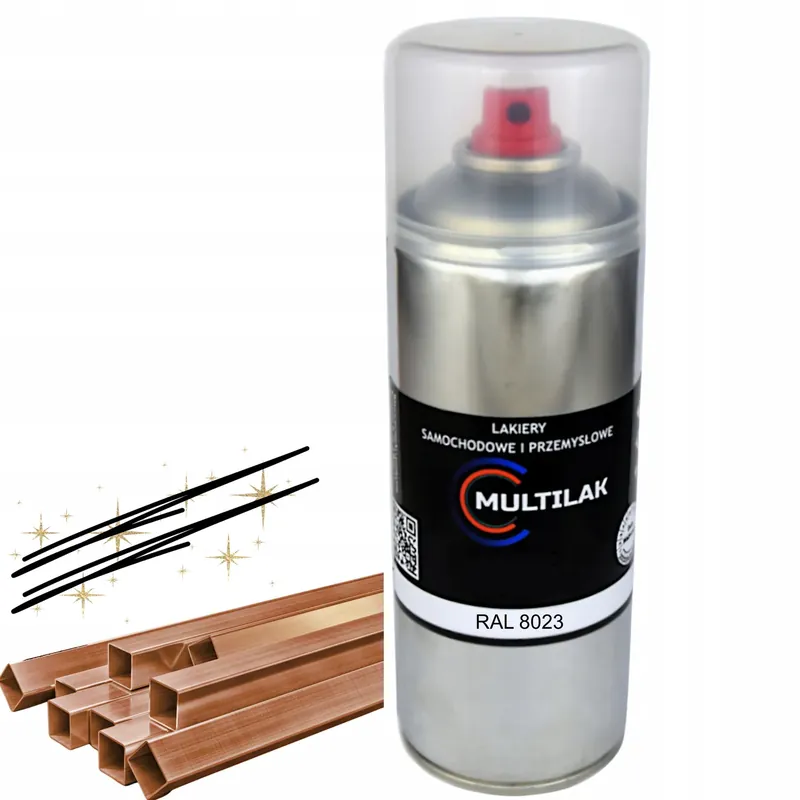 Autentyczny Lakier farba w sprayu do aluminium RAL 8023 Półmat