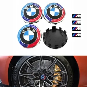 DEKIELKI BMW 50JAHRE 56mm KAPSLE ZESTAW 4sztuki (NAKLEJKI NA FELGI) Wysoka jakość